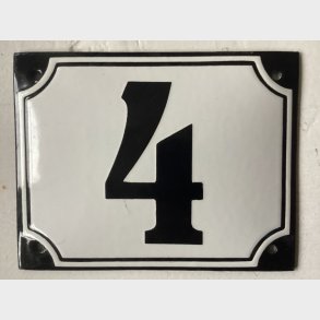 Emalje husnummer nr. 4 - hvid/sort