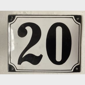 Emalje husnummer nr. 20 - hvid/sort