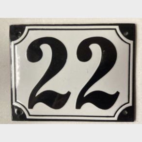 Emalje husnummer nr. 22 - hvid/sort