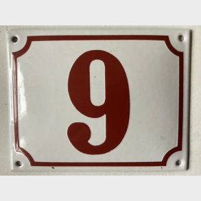 Emalje husnummer nr. 9 - eller 6 - hvid/rd