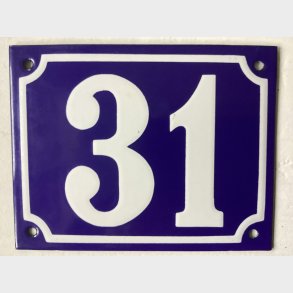 Emalje husnummer nr. 31 - bl�/hvid