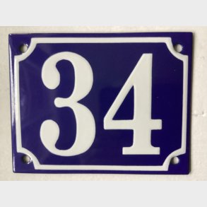 Emalje husnummer nr. 34 - bl�/hvid