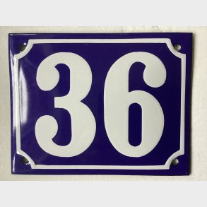 Emalje husnummer nr. 36 - bl�/hvid