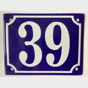 Emalje husnummer nr. 39 - bl�/hvid