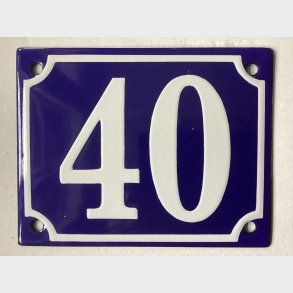 Emalje husnummer nr. 40 - bl�/hvid