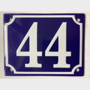Emalje husnummer nr. 44 - bl�/hvid