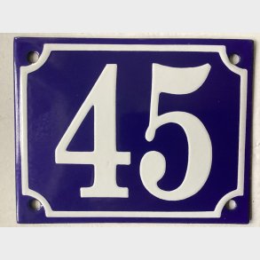 Emalje husnummer nr. 45 - bl�/hvid