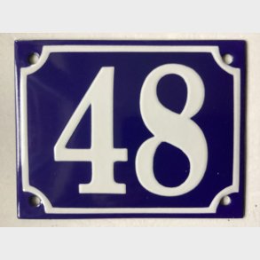Emalje husnummer nr. 48 - bl�/hvid