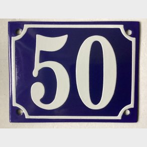 Emalje husnummer nr. 50 - bl�/hvid