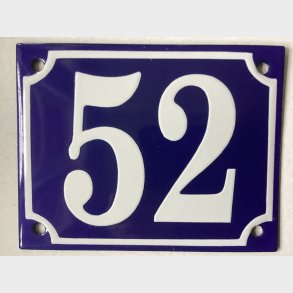 Emalje husnummer nr. 52 - bl�/hvid