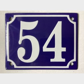 Emalje husnummer nr. 54 - bl�/hvid