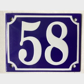 Emalje husnummer nr. 58 - bl�/hvid