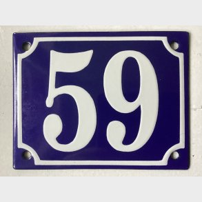 Emalje husnummer nr. 59 - bl�/hvid