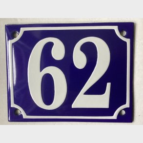 Emalje husnummer nr. 62 - bl�/hvid