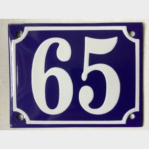 Emalje husnummer nr. 65 - bl�/hvid