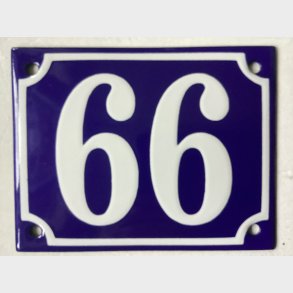 Emalje husnummer nr. 66 - bl�/hvid