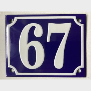 Emalje husnummer nr. 67 - bl�/hvid