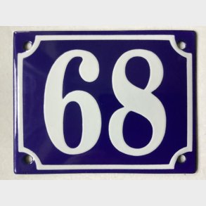 Emalje husnummer nr. 68 - bl�/hvid