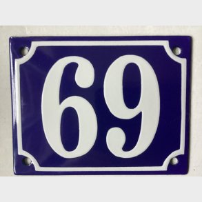 Emalje husnummer nr. 69 - bl�/hvid