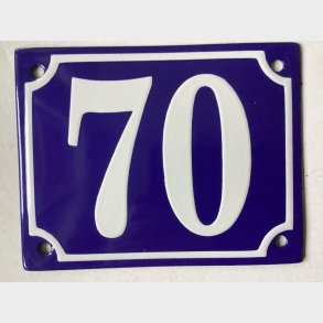 Emalje husnummer nr. 70 - bl�/hvid