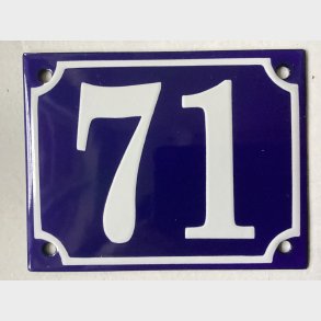 Emalje husnummer nr. 71 - bl�/hvid