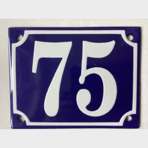 Emalje husnummer nr. 75 - bl�/hvid