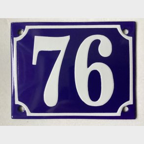 Emalje husnummer nr. 76 - bl�/hvid