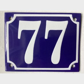 Emalje husnummer nr. 77 - bl�/hvid