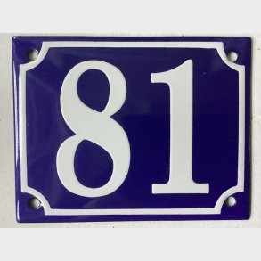 Emalje husnummer nr. 81 - bl�/hvid