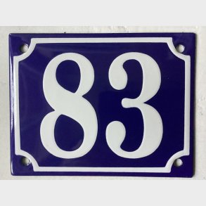 Emalje husnummer nr. 83 - bl�/hvid
