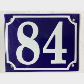 Emalje husnummer nr. 84 - bl�/hvid