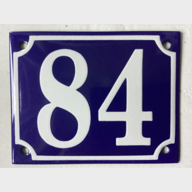 Emalje husnummer nr. 84 - bl/hvid