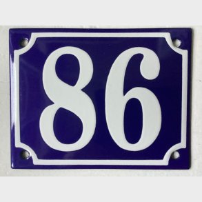 Emalje husnummer nr. 86 - bl�/hvid