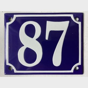 Emalje husnummer nr. 87 - bl�/hvid