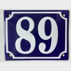 Emalje husnummer nr. 89 - bl�/hvid