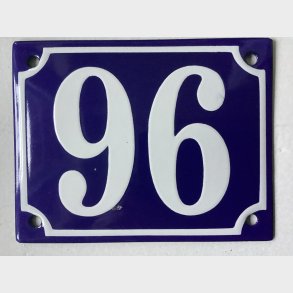 Emalje husnummer nr. 96 - bl�/hvid