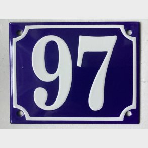 Emalje husnummer nr. 97 - bl�/hvid