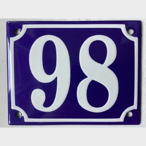 Emalje husnummer nr. 98 - bl�/hvid