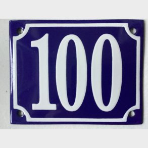 Emalje husnummer nr. 100 - bl�/hvid
