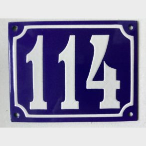 Emalje husnummer nr. 114 - bl�/hvid