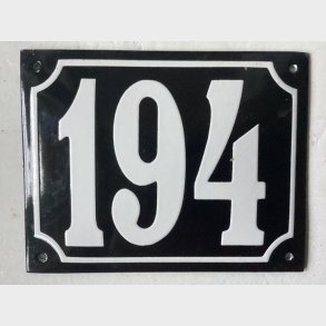 Emalje husnummer nr. 194 - sort/hvid