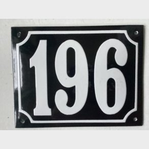 Emalje husnummer nr. 196 - sort/hvid