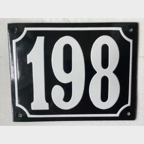 Emalje husnummer nr. 198 - sort/hvid