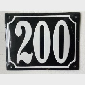 Emalje husnummer nr. 200  - sort/hvid
